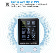 Carica l&#39;immagine nel visualizzatore di Gallery, Lettore Musicale Digitale, Schermo Portatile MP4 Supporto Lettore Musicale 32GB TF Card con Cuffia Lettore Musicale Stereo a Lungo Tempo di Attesa Lettore Digitale MP4(Blu)