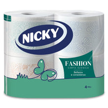Carica l&#39;immagine nel visualizzatore di Gallery, Nicky Fashion - 4 Rotoli di Carta Igienica, 165 Soffici Fogli a 4 Veli, 3 Diverse Texture e Colori, Delicato Profumo di Talco, Carta 100% Certificata FSC®
