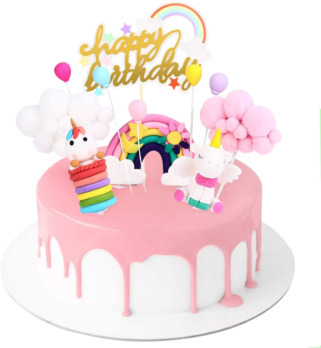 Hotelvs Decorazioni Torta Unicorno Kit, Cake Topper Compleanno Arcobaleno Palloncino Happy Birthday Banner Decorazioni per Ragazzi Ragazze Bambin