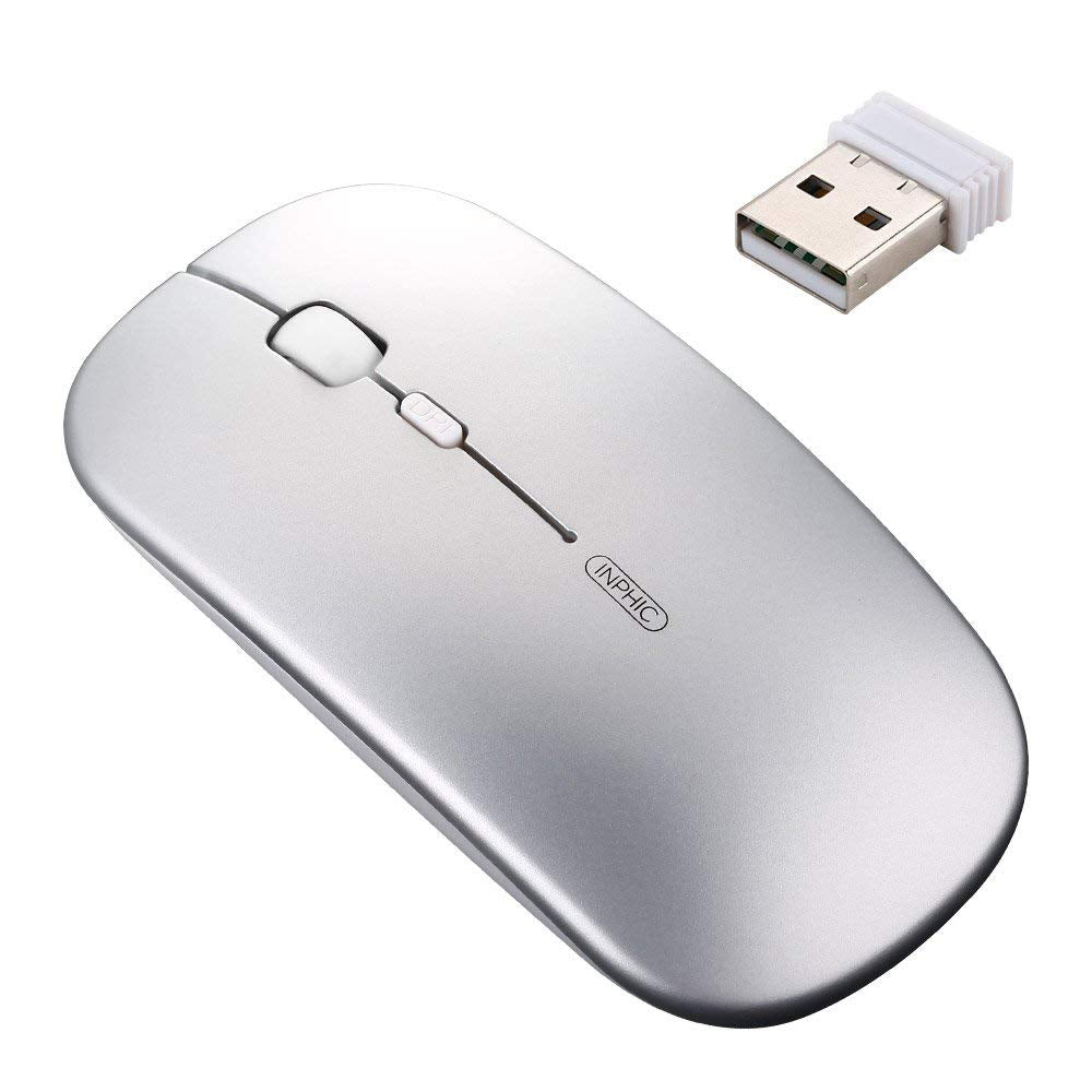 INPHIC Mouse Wireless Ricaricabile, Ottico Mini M Size, Argento chiaro - Ilgrandebazar
