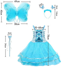 Carica l&#39;immagine nel visualizzatore di Gallery, VOWOV Costumi di ali di fata della ragazza di Halloween per vestire il costume della festa di compleanno, 3-10 anni Blu