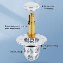 Carica l&#39;immagine nel visualizzatore di Gallery, 2 Pezzi Confezione da Scarico Lavabo Bagno Universale Pop up,Filtro Tappo Lavandino Bagno con Filtro Anti Clogging,Valvola Piletta Cucina Bidet Vasca(Per il foro di drenaggio di 34~40mm)