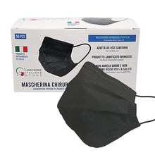 Carica l'immagine nel visualizzatore di Gallery, Mascherina Chirurgica Nera 3 strati, Mascherina Chirurgica italiana di tipo II R Certificata CE 100% Made in Italy - Confezione 50 pezzi (Nero)