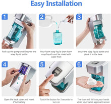 Carica l'immagine nel visualizzatore di Gallery, Dispenser di Sapone Automatico, Dispenser Regolabile di Schiuma di Sapone Senza Tocco a Infrarossi, Regolabile e Senza Contatto, Pompa di Sapone da Parete da 500ML per Bagno, Cucina, Ufficio