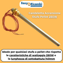 Carica l&#39;immagine nel visualizzatore di Gallery, Easyricambi - Candeletta Accensione Stufa Pellet 280W, Diametro 9,9mm e Lunghezza 140mm (150mm Totali) Filettatura 3/8&quot; Gas, Resistenza per Riscaldamento Rapido, Ricambio per Modelli Adler, Piazzetta