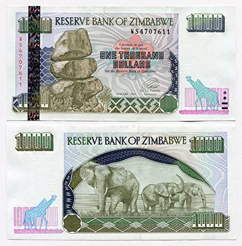 Zimbabwe 1,000 Dollars 2003 UNC, world gonfiaggio valuta P12 banconote - Ilgrandebazar
