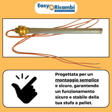 Carica l&#39;immagine nel visualizzatore di Gallery, Easyricambi - Candeletta Accensione Stufa Pellet 280W, Diametro 9,9mm e Lunghezza 140mm (150mm Totali) Filettatura 3/8&quot; Gas, Resistenza per Riscaldamento Rapido, Ricambio per Modelli Adler, Piazzetta