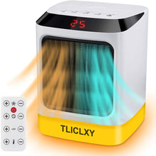 Carica l&#39;immagine nel visualizzatore di Gallery, Termoventilatore da bagno basso consumo con telecomando e timer, termoventilatore ceramica portatile elettrico 800W stufetta elettrica basso consumo Termostato con LED luci 7 colori (Giallo)