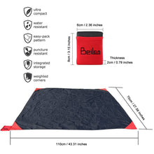 Carica l&#39;immagine nel visualizzatore di Gallery, BeiLan Coperta Mini Pocket picnic bene di (Nero &amp; Rosso) - Ilgrandebazar