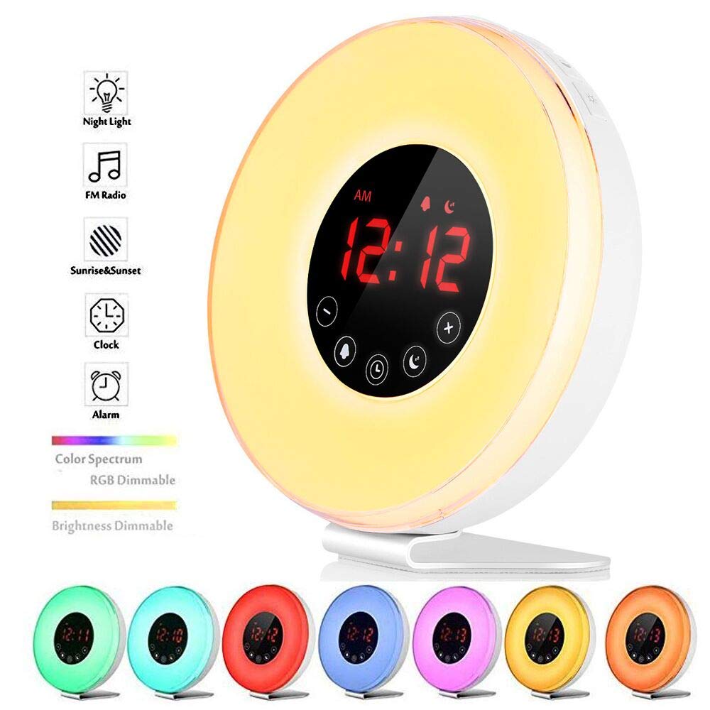 Wake-Up Light con Effetto Alba, Radiosveglia Luce Notturna 7 Colori, 6639 - Ilgrandebazar