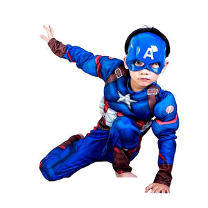 Costume da Capitan America - Busto Muscoloso - Taglia S - 3-5 anni, Blu - Ilgrandebazar