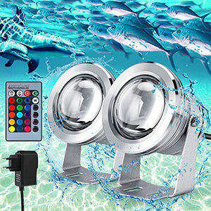 Luce per Piscina RGB Dimmerabile IP68 Impermeabile, 2 pezzi Faretto a LED...