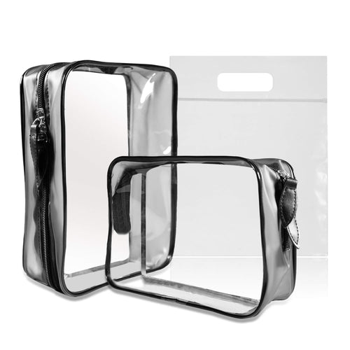 MOCOCITO 2PC Borsa da Toilette Viaggio Trasparente Approvata Nero [22x10x5cm] - Ilgrandebazar
