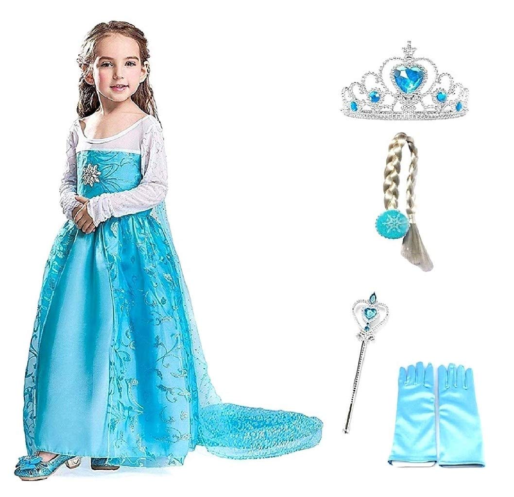 Costume Elsa Carnevale Bambina Fiore Vestito Taglia 140 - 9-10 anni, Blu - Ilgrandebazar