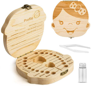 Denti salva box per bambini e bambina (italiano), Scatola Porta Dentini da Latte,Bambini in legno ricordo regalo, Accumulazione dei denti (Ragazza)