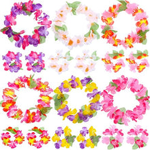 Carica l'immagine nel visualizzatore di Gallery, Yojoloin 24 Pezzi Hawaiian Leis Luau Fiori con 12 bracciali 6 Fasce e 6...