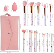 Carica l&#39;immagine nel visualizzatore di Gallery, Pennelli Make Up Start Makers Professional 12Pcs Set di pennelli per trucco in marmo rosa con correttore di fondotinta Blush ombretto Pennelli per trucco Beauty Blender e borsa per il trucco