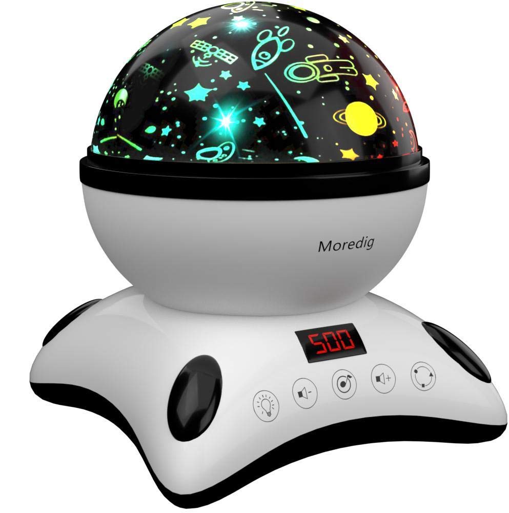 Moredig - Proiettore Stelle Bambini, 360° Rotazione Musicale Nero E Bianco