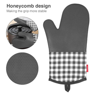 Esonmus Guanti per forno al silicone resistenti calore di Plaid Grigio - Ilgrandebazar