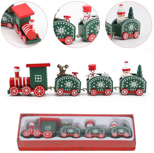 Lifreer Set di Giocattoli in Legno del Treno di Natale Mini Caravan Trenino con 3 carrozze per Bambini Regalo Decorazioni Natalizie (Verde)