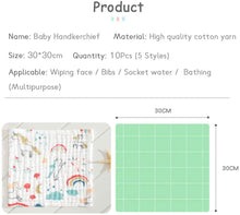 Carica l'immagine nel visualizzatore di Gallery, Caiery 10pz Mussole Neonato/ Asciugamani da bagno per bambini 30cm*30cm, extra morbidi, in mussola di cotone organico naturale, per pelli sensibili, 6strati/Criptata