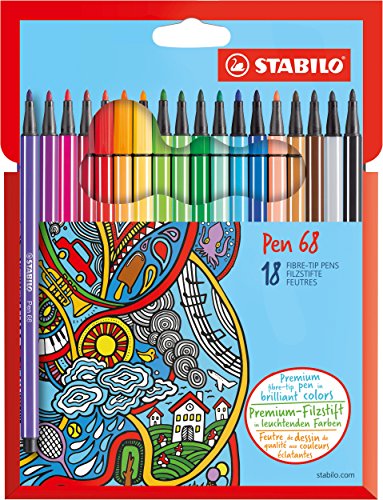 Pennarello Premium - STABILO Pen 68 - Astuccio in Cartone da 18 - 18er Pack - Ilgrandebazar