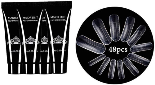 Anself Prolunga per unghie in gel poli + 48 pezzi Suggerimenti per la costruzione di stampi rapidi Set per la preparazione di gel Strumenti per nail art a rapida asciugatura
