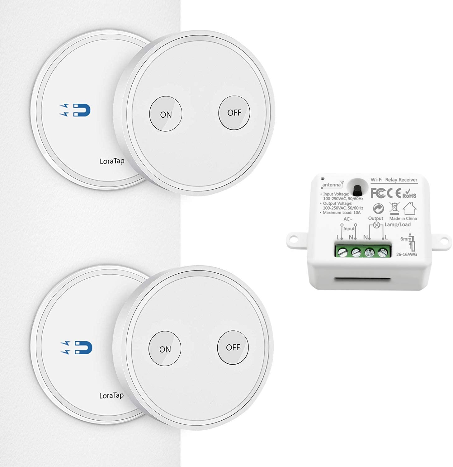 LoraTap Set Prese Radiocomandate 868 MHz (2 Prese + Telecomando) - Interruttori Wireless Con Memoria - 2
