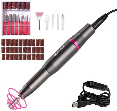 Manli - Limaunghie elettrico, fresa elettrica per unghie, set per manicure, pedicure, con 11 corpi intercambiabili e 36 nastri abrasivi