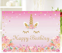 Carica l'immagine nel visualizzatore di Gallery, LUOEM Unicorno a tema Photo Background Unicorno Birthday Party Photo Background per bambini Baby Kids Girls Toddles Sfondo Baby Shower Festa di compleanno Fiori Sfondo pavimento 90x150cm