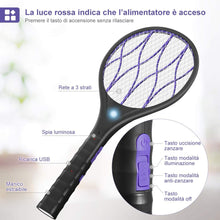Carica l&#39;immagine nel visualizzatore di Gallery, YISSVIC Racchetta Zanzare Elettrica, 1200 mAh Ricarica USB, 3800 Volt con Torcia Rimovibile, Illuminazione a LED, Protezione Maglia a Doppio Strato, Adatto per Casa Giardino Campeggio BBQ Picnic