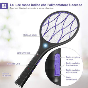 YISSVIC Racchetta Zanzare Elettrica, 1200 mAh Ricarica USB, 3800 Volt con Torcia Rimovibile, Illuminazione a LED, Protezione Maglia a Doppio Strato, Adatto per Casa Giardino Campeggio BBQ Picnic
