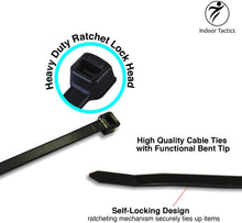 Carica l'immagine nel visualizzatore di Gallery, Confezione da 100 fascette con zip in nylon nero di alta qualità per impieghi gravosi da interno o esterno per di grado industriale, fascette per cavi ultra resistenti e durevoli: 355mm