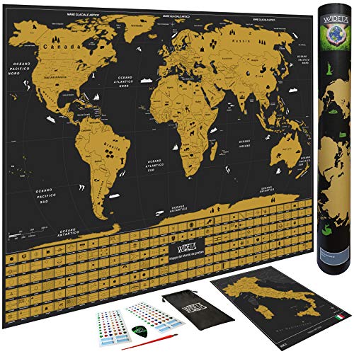 WIDETA Mappa del Mondo da grattare in Italiano con Bandiere dei Paesi, XL... - Ilgrandebazar