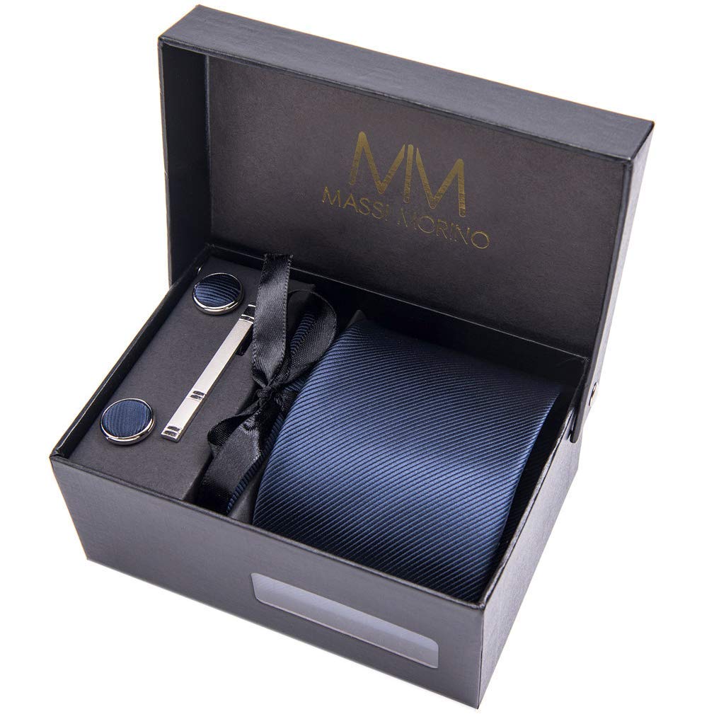 Hi-Tie Set Cravatta Uomo Pre-annodata Con Fazzoletto Da Taschino E Gemelli - Ideale Per Matrimoni E Feste - 4