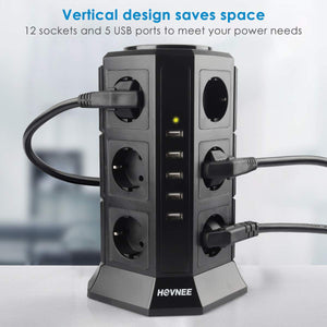 Multipresa Verticale, HOVNEE Torretta Ciabatta 12 Prese Con 5... - Ilgrandebazar