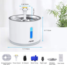 Carica l'immagine nel visualizzatore di Gallery, Aerb Fontanella per gatti, fontana per cani: Animale domestico Gatti Fontane Non-Slip Automatico dispenser acqua gatti con Luce Notturna e 3 Filtri di Carbonio Attivati - 2,4L