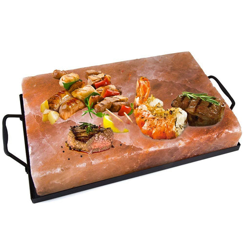 Piastra di Sale Rosa Himalayano Dim. 30x20 cm con Supporto per Cucinare - Ilgrandebazar
