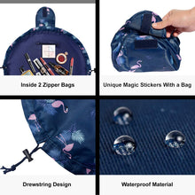 Carica l&#39;immagine nel visualizzatore di Gallery, Borsa per il trucco con coulisse pigra Borsa per cosmetici da viaggio grande Portatile Borsa per cosmetici da viaggio Custodia per il trucco da viaggio per donna Ragazza (Fenicottero blu scuro) Dark Blue Flamingo