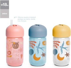 Suavinex 401207 Bicchiere Baby Training Cup Con Cannuccia Flessibile E Sistema Antigoccia, Da 18 Mesi, Forest Colore Giallo - 340Ml - 103 g