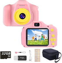Carica l'immagine nel visualizzatore di Gallery, YunLone Macchina Fotografica per Bambini 12MP Selfie Fotocamera Bambine con Scheda 32GB, Custodia, Batteria 1200mAh, Lettore Musicale, Regalo Compleanno per Bambina
