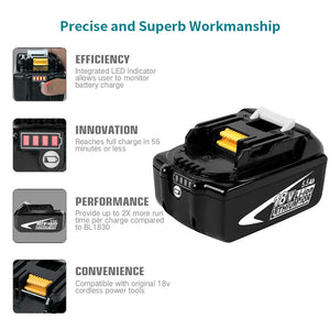 Powayup 2X 18V 5.5Ah Sostituzione per Makita Batteria BL1860B 5.5Ah, Nero