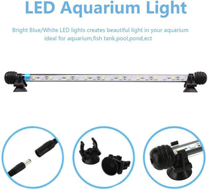 92 cm luce LED per acquario, illuminazione subacquea, IP68, copertura impermeabile, lampada a LED spina UE per serbatoio con telecomando RGB cambia colore (1,8 x 92 cm, bianco e blu)