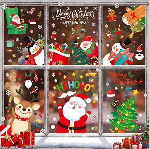 Multper 116 Pezzi Vetrofanie Natalizie per Finestre, Decorazioni Natalizie, Rimovibile Adesivi Natalizi, Adesivi Natale Riutilizzabili, DIY Addobbi Natalizi, Renna, Babbo Natale, Fiocco di Neve