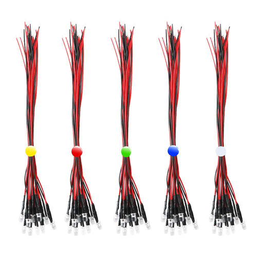 RUNCCI 50Pcs Diodo ad emissione luminosa LED, 12v Pre wired,5 colori