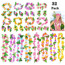 Carica l'immagine nel visualizzatore di Gallery, Annhao 32 Pezzi Ghirlanda Hawaiana Leis Luau con 16 bracciali 8 Fasce e 8...