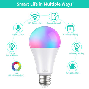 Lampadina Smart Alexa E27 10W con Luci Calde/Fredde e RGB 2700-6500K...