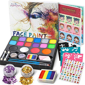 Jojoin Colori Trucco Viso Bambini, 16 Colori Body Painting Tavolozza con 4 Grandi Colori di Base, Split Cake Face Paint, 94 Gemma, Non Tossico - Base d'acqua - Kit Trucco Carnevale di Halloween