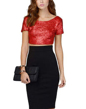Carica l&#39;immagine nel visualizzatore di Gallery, keland - Maglietta da Donna, Sexy, con Paillettes, Scollo a V XL, Rosso - Ilgrandebazar