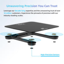 Carica l'immagine nel visualizzatore di Gallery, Bilancia personale Healthkeep, bilancia pesapersone con sensori ad alta precisione, bilancia digitale personale con tecnologia step-on, bilancia in vetro di sicurezza, nera 26 cm*26 cm